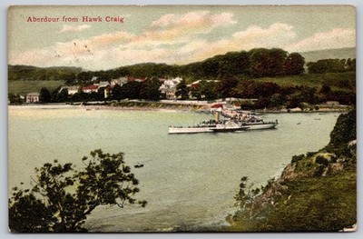 Vintage Aberdour from Hawk Craig Scotland Postcard with Paddle Steamer AA170