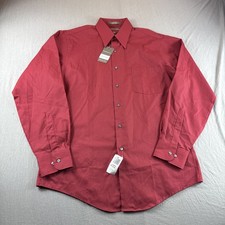 Van Heusen Fitted Dress Shirt Mens L Red Satin Striped Long Sleeve Button Up NEW