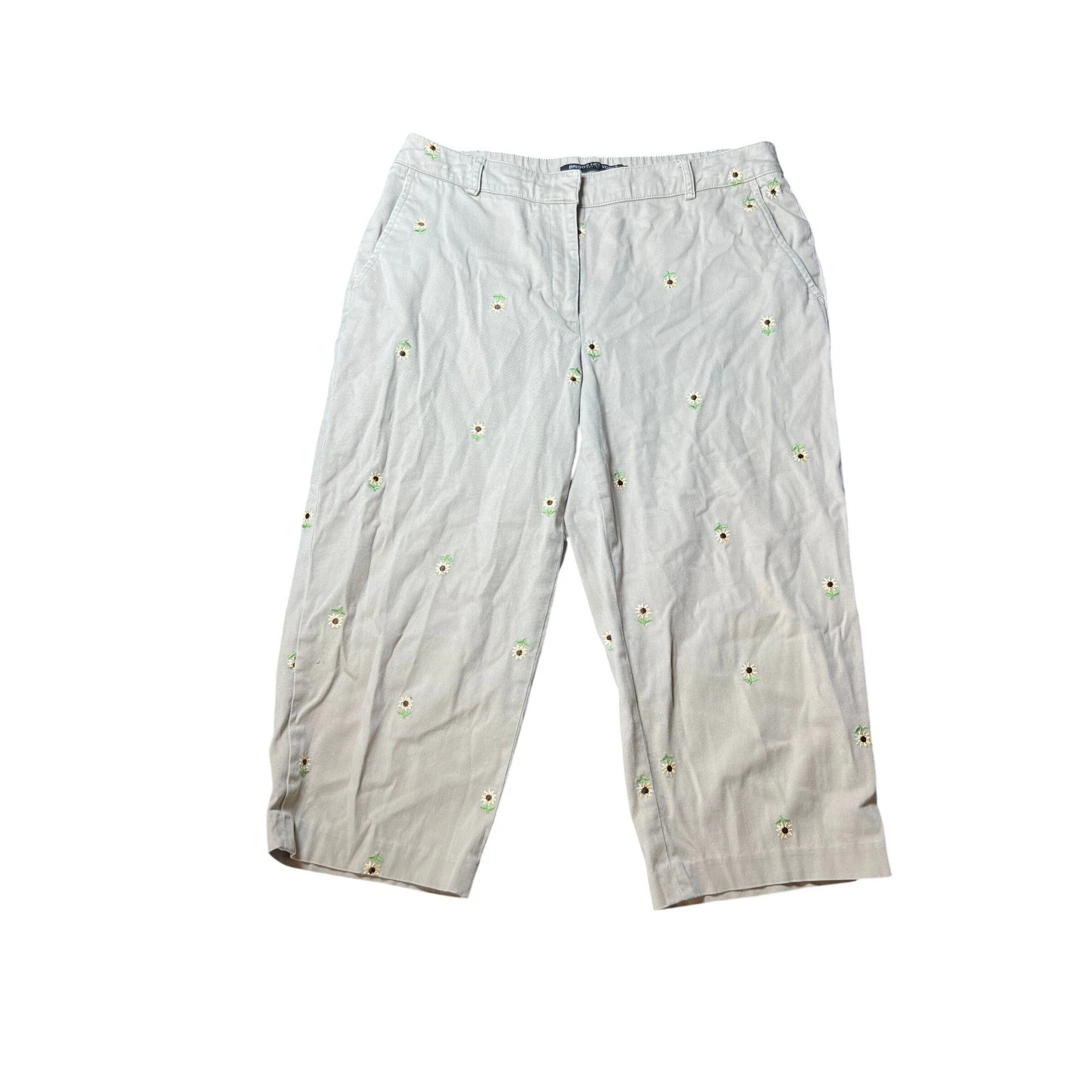 Briggs New York Womens Capri Pants Embroidered Floral Beige Size 10P