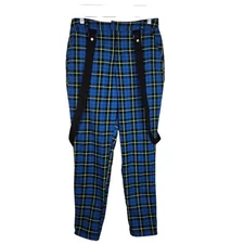 Hot Topic Plaid Pants Suspenders Blue Black Green M Punk Rock Y2K Goth Rave