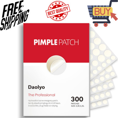 Daolyo Pimple Patches for Face, 4 Size 300 Counts Acne Patches, Hydrocolloid Pat