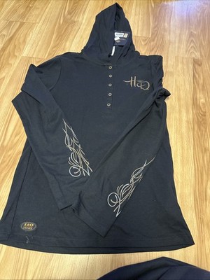 NWT Harley-Davidson black henley w/bronze ''bling'' details, size L/FREE SHIPPING!