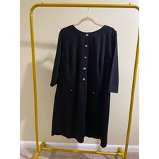 Talbots Plus Petite Black Sheath Dress 18WP 3/4 Sleeve Button Detail VN1953