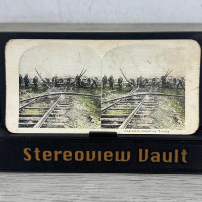 Engineers Repairing Tracks Stereoview Card Hand Colored