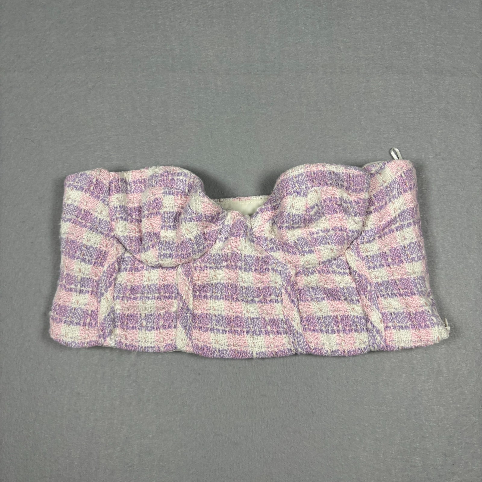 Zara Women's Plaid Tweed Corset Crop Top Purple/Pink Size Medium