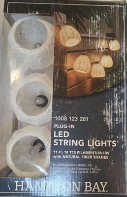  Hampton Bay Indoor/Outdoor 11ft Plug in Natural Fiber String Light NEW