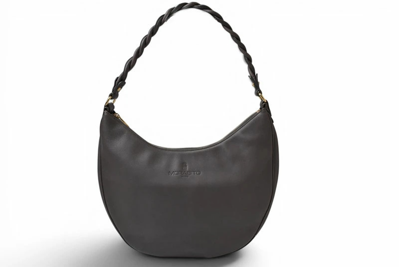 Morabito Leather Shoulder Bag Gray Gold Logo Women's Used