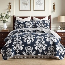 Queen Quilt Set Queen Size - 100 Cotton Queen Bed Quilt Set Navy Blue, Floral Pa