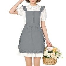Vintage Ruffle Apron for Women, Cute Kitchen Apron for Cook Grey