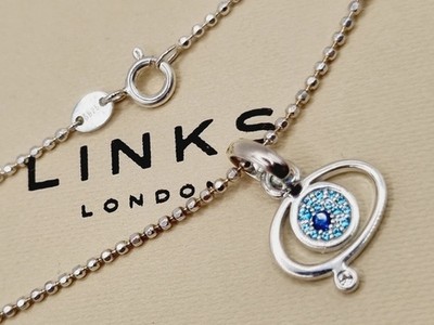 Links of London EVIL EYE Anhänger Halskette Sterlingsilber Topas Saphir Neu