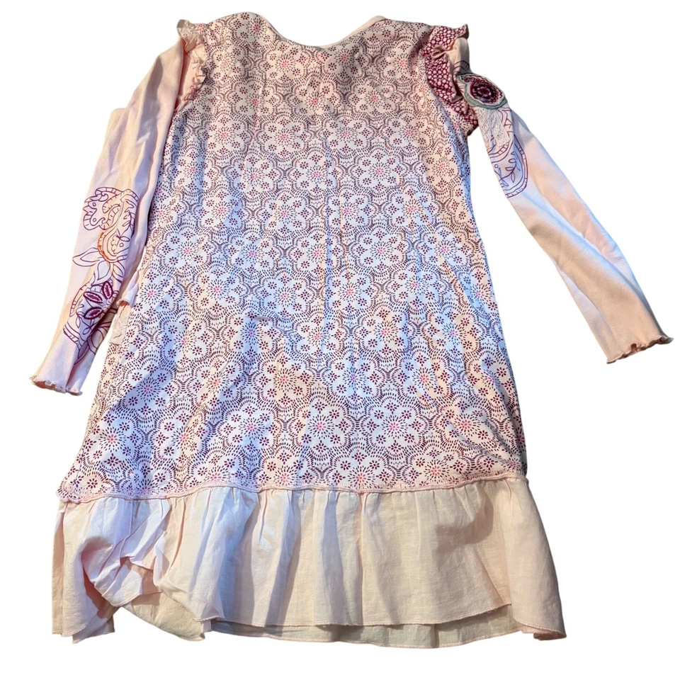 Vestido de babado Naartjie Kids XXL manga comprida rosa e roxo estampa mista novo com etiquetas - Imagem 3 de 3