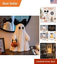 Versatile 14-Inch White Ghost Decoration with Pumpkin Lantern  Timer Function