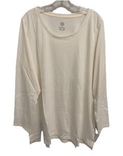 New Isaac Mizrahi Live Essentials Top Long Sleeves Ivory Sz 2X Round Neck