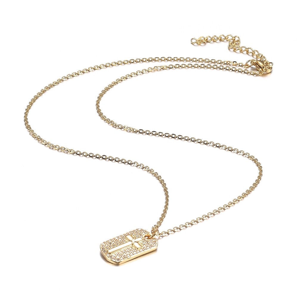Cubic Zirconia Pendant Necklace Stainless Steel Rectangle