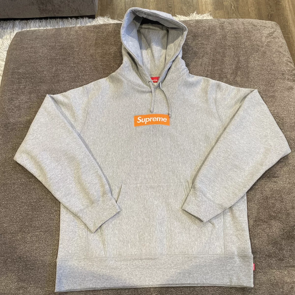 Supreme Orange Box Logo Heather Gray Hoodie - Size XL