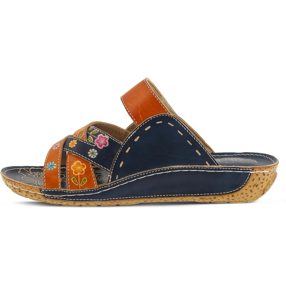 L’Artiste by Spring Step Womens Leigh Leather Slide Sandal - Navy Multi, 36M NEW - Image 2 of 4