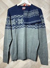 Christmas Shop Christmas Printed Jumper Navy Blue/Grey Size M  Matching Hat New