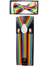 Rainbow Colors SUSPENDERS and BOW TIE COMBO SET Unisex Adjustable Suspender 