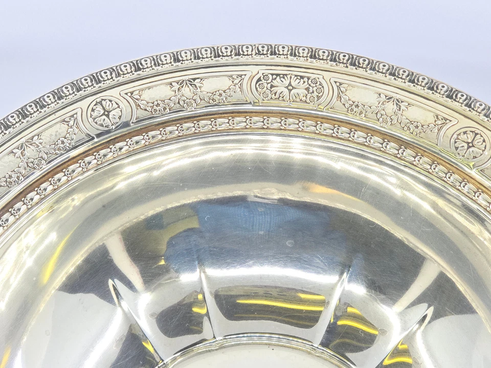 GRAN CUENCO ANTIGUO c 1871 R. WALLACE & SONS MFG Co ESTERLINA SÓLIDA 4427 10" de diámetro Foto 4 de 4
