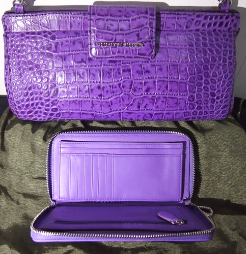 Judith Ripka violett/lila Kroko-geprägtes Leder Clutch Handtasche & Geldbörse Set - Bild 4 von 7