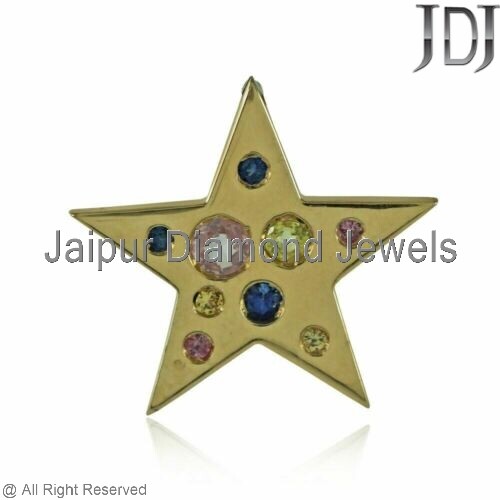 Natürlich Multi Saphir Edelstein Massiv 14K Gelbgold Star Anhänger Schmuck - Bild 10 von 11
