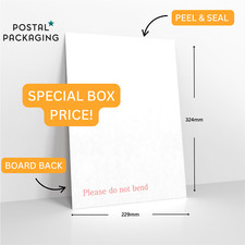 125 x C4 (324x229mm) Printed White Hard Board Back Envelopes Strong DO NOT BEND
