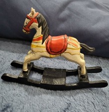 Vintage Hand Carved Wooden Miniature Rocking Horse