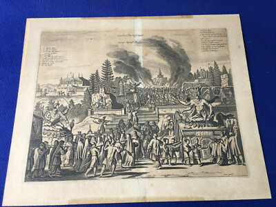 ARNOLDUS MONTANUS copperplate engraving JAPAN FUNERAL CEREMONY cemetery BUDDHA