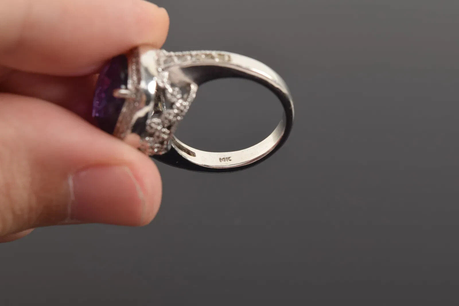 Amethyst & Diamond Ring solid 14K White Gold. Siz… - image 4