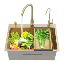 Drop-in Gold Kitchen Sink Stainless Steel Sink Gold Single Bowl Kitchen Sink