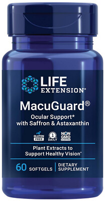 MACUGUARD  OCULAR SUPPORT  with SAFFRON & ASTAXANTHIN 60 Softgels LIFE EXTENSION