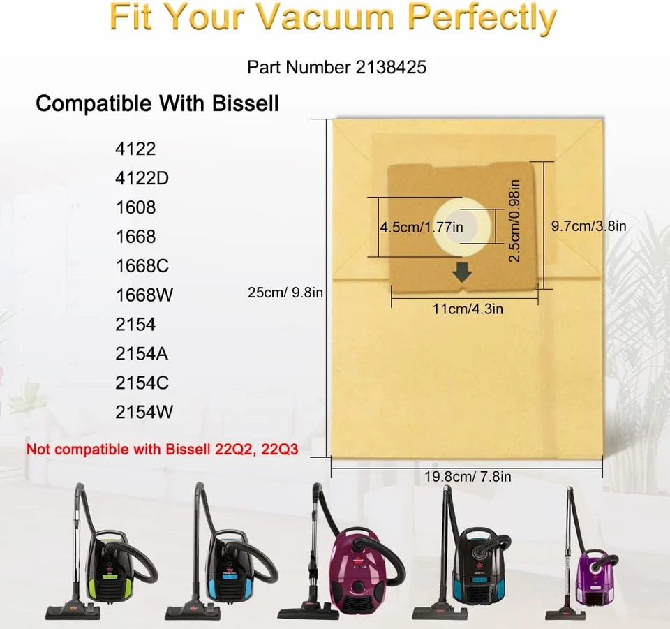 10 Pack Vacuum Bags for Bissell 4122, 2154A, 2154W, 2154, 4122D, 1668, 1668C - Image 2 of 4