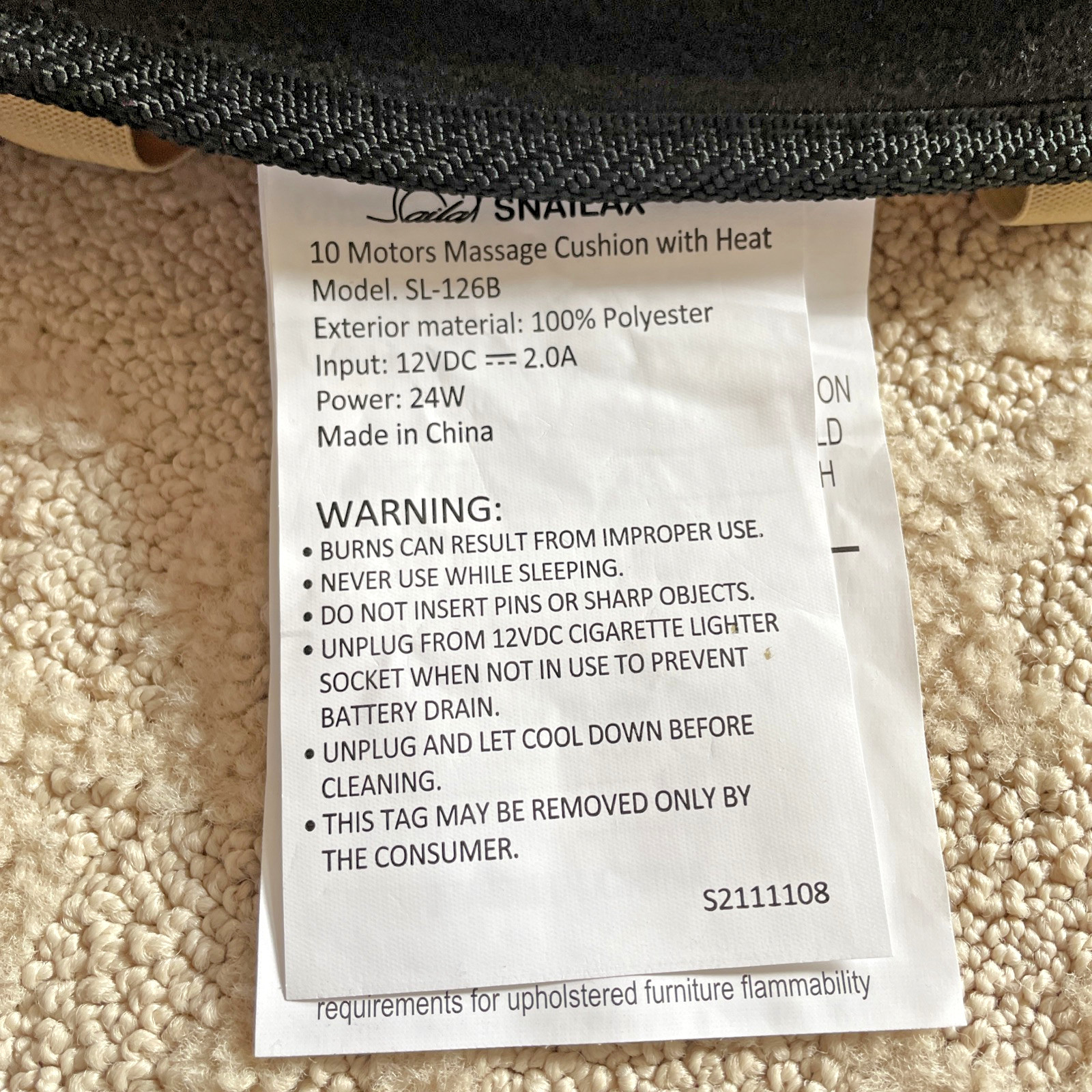 Snailax Back Massager Seat Cushion w/Heat Vibrate Memory Foam  SL-126B