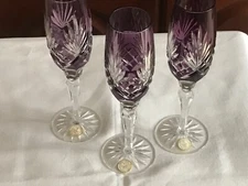 Vtg AJKA Carolyne  Amethyst Cut To Clear Crystal Flute  Bohemian