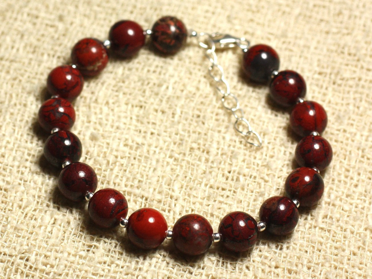 Bracelet jaspe rouge 8mm et argent 925 - Bijou lithothérapie