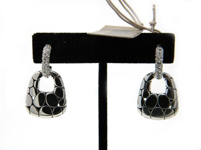 John Hardy Kali Silver Lava Door Knocker Hoop Drop Earrings with White