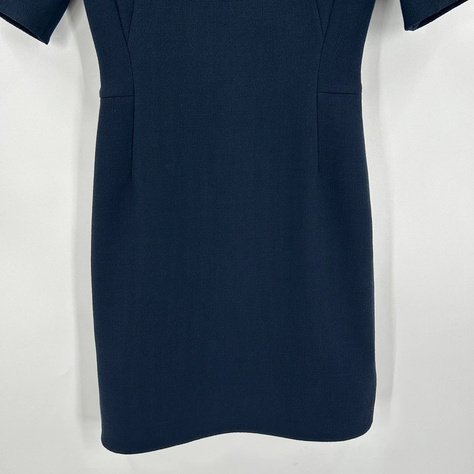 AKRIS Navy Blue 100% Wool Short Sleeve Classic Office Sheath Dress Size 4 - Image 4 of 4