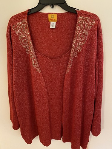 Ruby RD Red/Gold Plus Size Must Haves Lurex 2fer Sweater