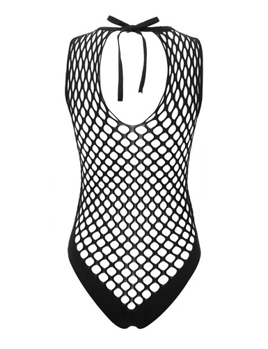Womens Mesh Sheer Cutout Bodysuit Hollow Out Crotchless Lingerie Teddy Nightwear - Picture 54 of 57
