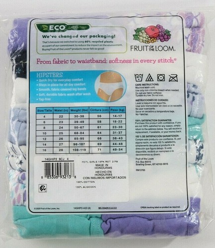 Fruit of the Loom Girls 14 Pack Multi Color Hipsters Panties Underwear Sz 4 NEW - Picture 2 of 4