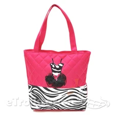 New Girls Hot Pink Quilted Zebra Pattern Tote Dance Bag Black 3D Dress TUTU