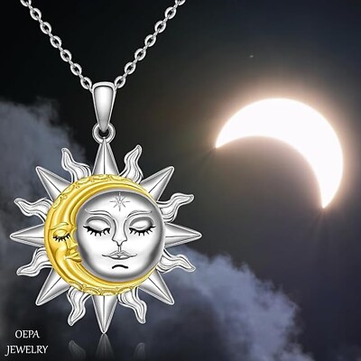 Sun and Moon Necklace 925 Sterling Silver Sun and Moon Necklace