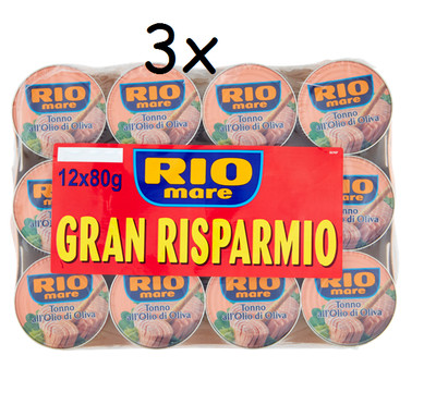 36x 80g Rio Mare Tonno olio di oliva 3x Mega pack (12x80g) Thunfisch in Olivenöl