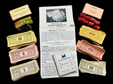 Monopoly Game 1935 Pieces Money Wood Hotels  Houses Cards Tokens