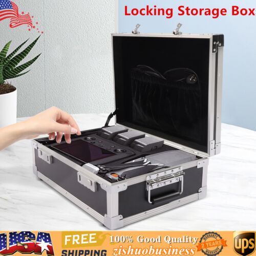 Aluminum Hard Safe Case Briefcase Toolbox Storage Black Lockable Carrying Case