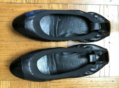 CHANEL Stretch Spirit PATENT LEATHER BLACK BALLET FLATS SZ 37.5 | eBay