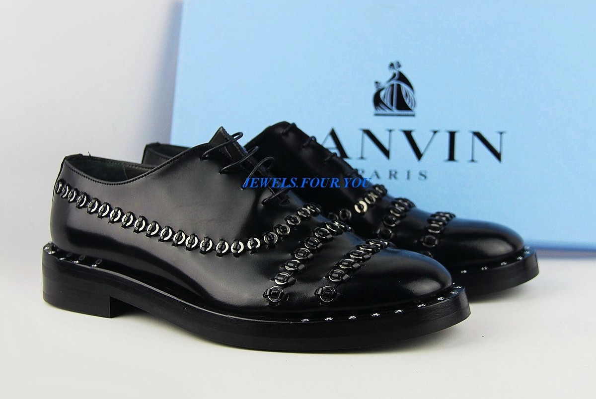 LANVIN BLACK GLOSSY METAL EMBROIDERED 100% LEATHER SHOE