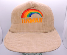 Vintage Hawaii Corduroy Rainbow Trucker Hat Snapback Cap Mesh 1980s Embroidered