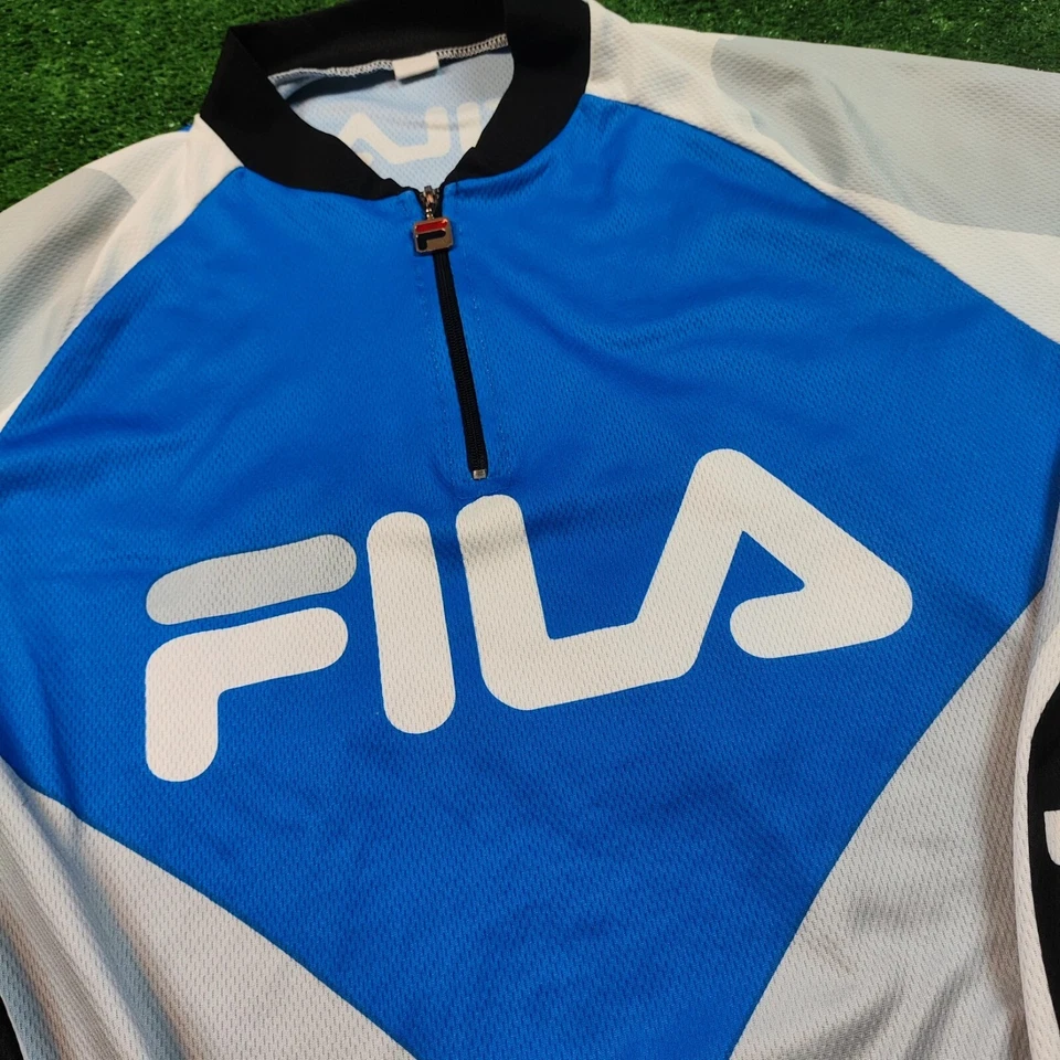 Camisa de Ciclismo Fila Vintage Adulto M-L 1/4 Cremallera Elastizada Bolsillos Traseros Ligera * Foto 2 de 4