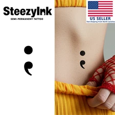SteezyInk temporary tattoo Semicolon last upto 2 weeks 2 x 2 inch